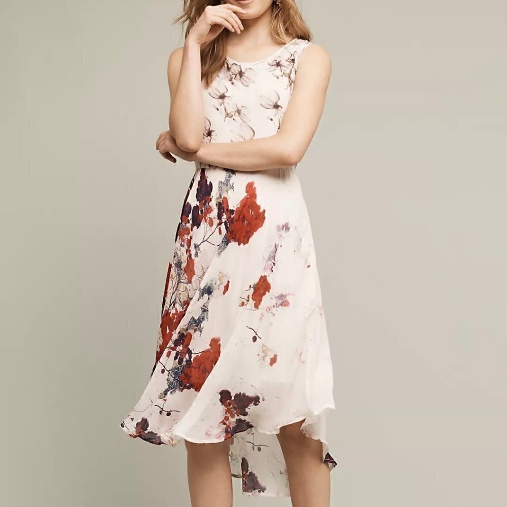 Anthropologie Varun Bahl Floral Levu Swing Dress Hi-Low In Size 4